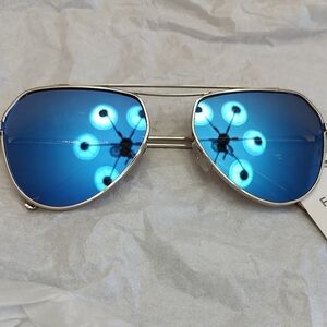 Fashion New Blue Lens Aviator Sunglasses With Silver Frames/Trim